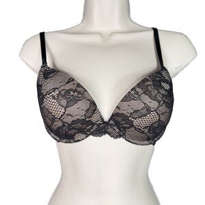 Victoria's Secret Bra Womens Biofit Demi Uplift Nude‎ with Black Lace 36c Straps
